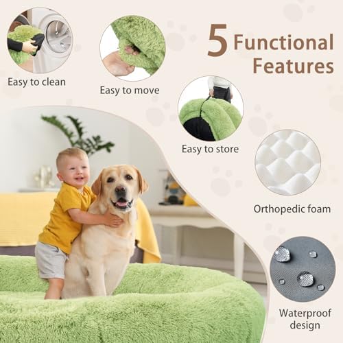 ROOMTEC Human Dog Bed, 78''x51''x12'' Size Fits Adult and Pet Washable Giant People Bed 10 CM Thick Memory Foam Large Oversize Pet Bed with Plump Pillow, Blanket, Strap - Green