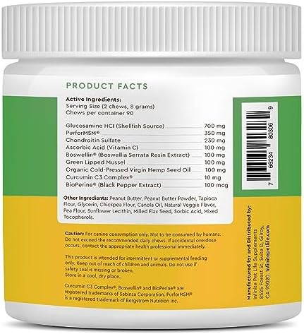 Infinite Pet Life Ultimate Hip & Joint Chews for Dogs – Peanut Butter Flavor – Glucosamine, Chondroitin, MSM & Turmeric – Advanced Joint Support for Dogs 90 Soft Chews