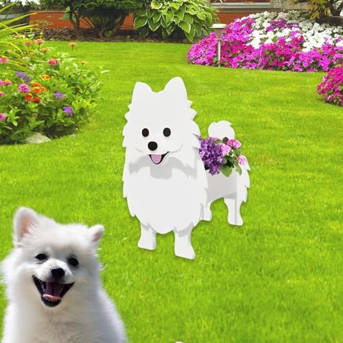 White Pomeranian Dog Planter Pots, Animal Shaped Flower Pot