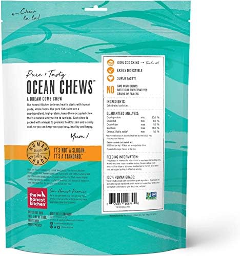 The Honest Kitchen 3 Pack of Crispy Cod Fish Skins Ocean Chews Single-Ingredient Dog Treats, 5.5 Ounces Each