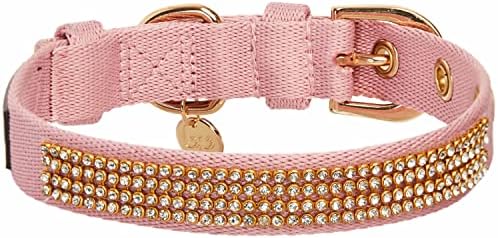 Blueberry Pet Sparkling Rhinestone Adjustable Dog Collar with Metal Buckle, Baby Pink, Neck 17-20.5", for Large Breed