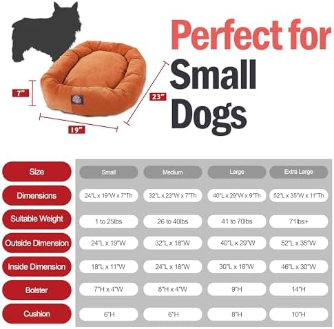 Majestic Pet Villa 24 Inch Shredded Memory Foam Dog Bed for Small Sized Dog 24x19x7 Inch–Orthopedic Pet Bed - Washable Small Puppy Mat with Head Support-Orange