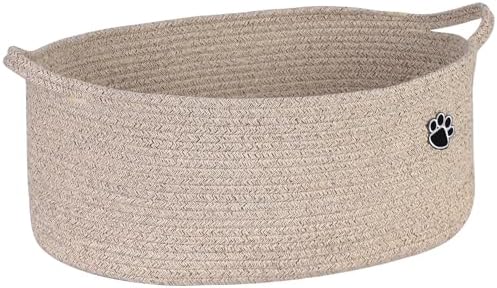 Optish Dog Toy Basket, 30L Toy Box and Bin for Dog Cat Storage, 19.7" X 11" X 7.9" Large Woven Rope Basket for Blankets, Living Room, Bedroom, Brown