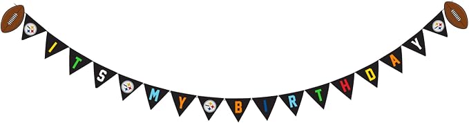NFL Pittsburgh Steelers Dog Birthday Party Set 10pcs with 1 Football Bandana Large/X-Large, 1 Crown Hat, 1 Banner, 1 Birthday Cake Toy & 6 B-Day Balloons, Dog Birthday Set, Costume, Fun Doggie Pawty