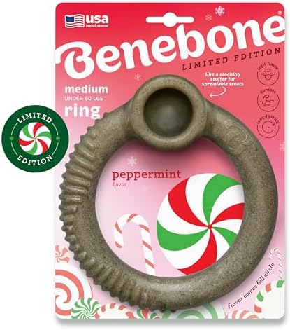 Benebone Ring Dog Chew Toy for Aggressive Chewers, Peppermint, Medium | Durable, Super Chewer, Made in USA, Dog Bones, Long-Lasting, A Size for Every Dog, Keeps Them Busy