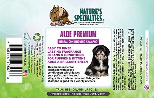 Nature's Specialties Aloe Premium Ultra Concentrated Dog Shampoo Conditioner for Pets, Makes up to 4 Gallons, Natural Choice for Professional Groomers, Herbal Aloe Infused Formula, Made in USA, 32 oz