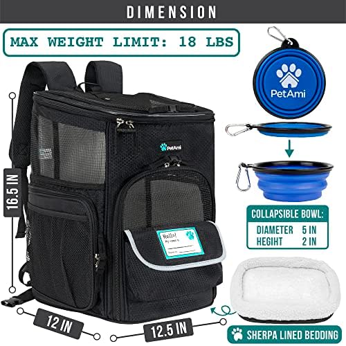 PetAmi Dog Backpack Carrier, Airline Approved, 4-Way Entry, Black