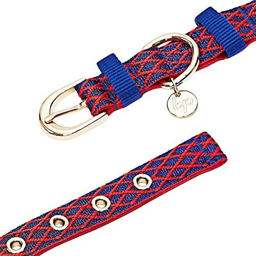Blueberry Pet Diamond Pattern Adjustable Neoprene Padded Dog Collar with Metal Buckle - True Red, Neck 9-12.5", for Small Breed