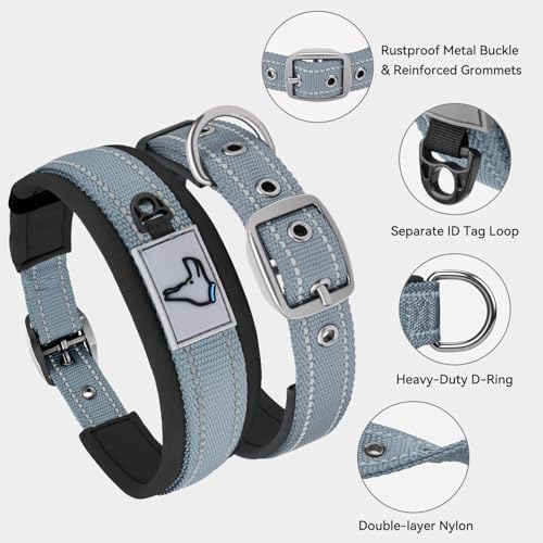 Joytale Reflective Dog Collar for Large Dogs with Wide Padding, Gray