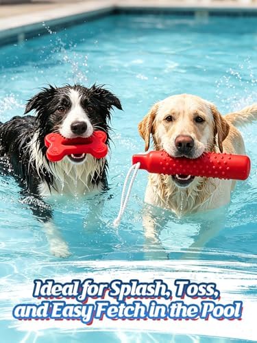 MEWTOGO 2 Pack Interactive Dog Pool Toys | Water Floating Toys for Medium Large Dogs, Fetch Training Bumpers for Beach Lake Pet Enjoyment, Red