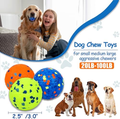 Indestructible Dog Balls for Aggressive Chewers, E-TPU Durable Fetch Balls for Large Medium Dogs, Outdoor Indoor, Pool Play, Puppy Birthday Gifts, (2.5 Inch, Pack of 3)