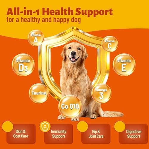 330 Bites Dog Vitamins and Supplements for Immunity Support | Dog Multivitamin with Taurine for Dogs, Coq10, Glucosamine,Omega 3 & Msm. Supports Heart Health & Antioxidant Protection