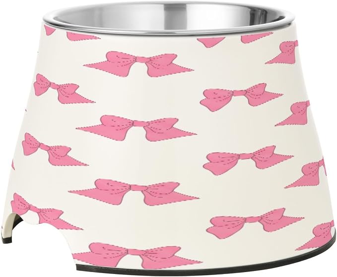 Blueangle Elevated Dog Bowls with Stainless Steel - Non-Slip 2.3 Cup High Capacity Pet Dish for Spinal Health & Red Bows Design（208）