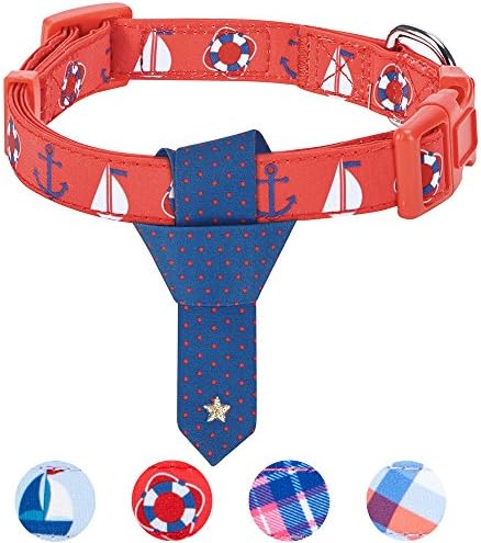 Blueberry Pet 4 Patterns Cardinal Red Nautical Sailboat Designer Adjustable Tie Dog Collar, Small, Neck 12"-16"