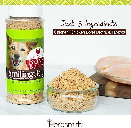 Herbsmith Bone Broth Kibble Seasoning - Freeze Dried Meat + Bone Broth Powder for Dogs - Chicken - 3.5 oz