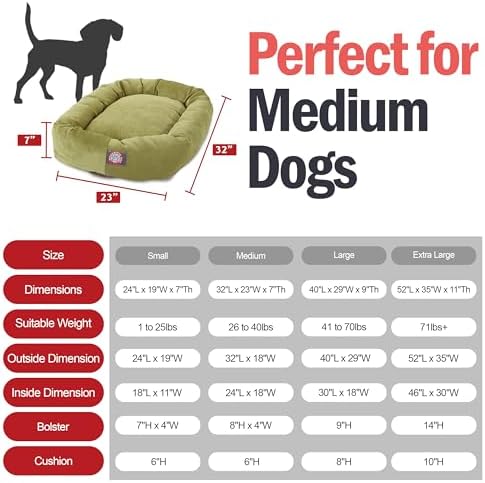 Majestic Pet Micro Velvet Calming Dog Bed, 32 Inch Medium, Washable, Apple