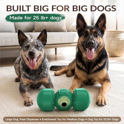 KADTC XL Dog Treat Dispenser Toy, Wobble Giggle Bone for Medium/Large Dogs | Roll-to-feed puzzle feeder: adjustable slow-feeder flow, mental exercise, energy burn, boredom relief, helps lower bloat risk