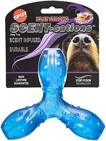 SPOT Play Strong Scent-sations Trident - Scent-Infused, Strong, Durable TPR Rubber, Heavy Duty Dog Toys for Aggressive Chewers up to 45lbs, Perfect for Puppies & Medium Breeds, 6in, Bacon Flavored
