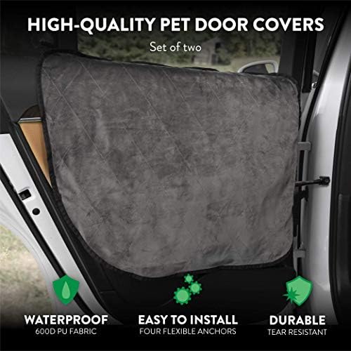 Plush Paws Products Velvet Car Door Protector | Washable & Waterproof Interior Door Cover for Car, Truck, SUV | One Size Fit Most Nonslip, Tear Resistant Door Guard | Set of 2 London Grey
