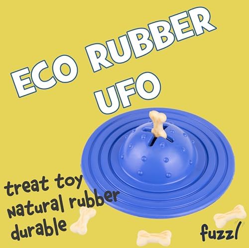 Fuzzl Eco Rubber Chuck & Treat Sky Saucer - Blue - Long Lasting Dog Chew Toys for Aggressive Chewers Strong Dog Toy for Dogs Durable Puppy Toys