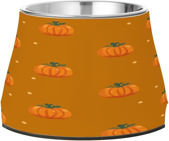 Blueangle Elevated Dog Bowls with Stainless Steel - Non-Slip 2.3 Cup High Capacity Pet Dish for Spinal Health & Pumpkins and Wreaths Design（114）