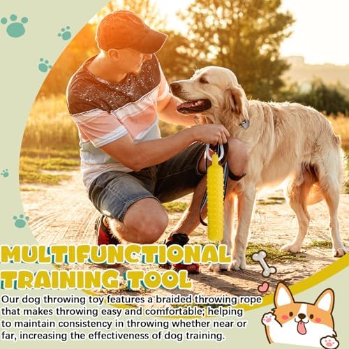 Blueweenly Yellow Dog Bumper Toy Training Dummy, 4 Pcs | Plastic Lightweight Floats on Water, Textured with Rope for Fetch, Pool Outdoor Retrieving, Summer Water Play