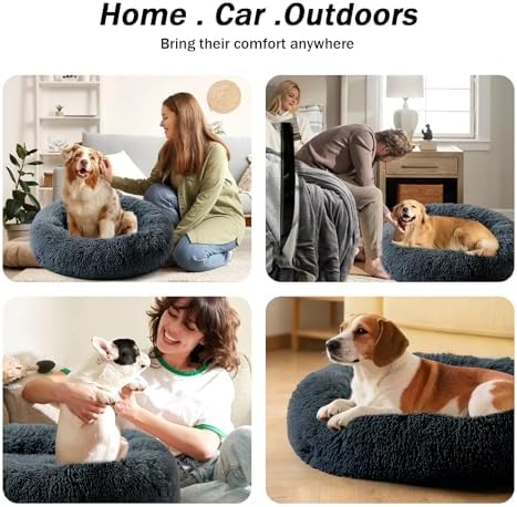NOYAL Calming Donut Dog Bed for Small to Medium Dogs & Cats - Plush Faux Fur Anti-Anxiety Pet Bed with Machine Washable Cover & Non-Slip Base