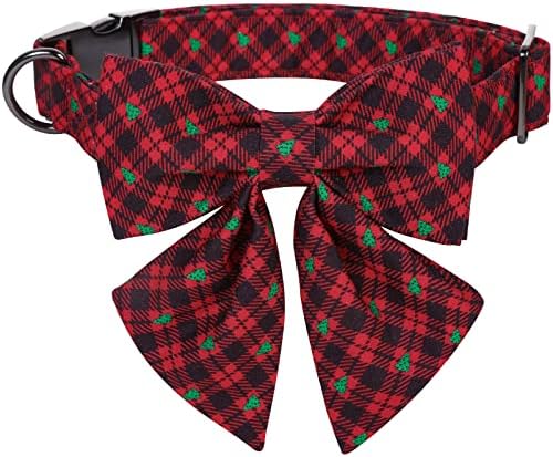 Lionet Paws Christmas Dog Collar with Bowtie, Dog Sailor Bow Collar with Metal Buckle for Dogs and Cats, Adjustable Comfortable Dog Collar Girl Gift, XS, Neck 8-12 in
