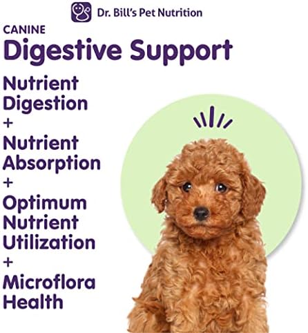 Dr. Bill’s Canine Digestive Support - Probiotics & Prebiotics for Dogs - Gut Health Pet Supplements - Contains Ginger Root, Psyllium Husk, Lemon Balm and Bifidobacterium