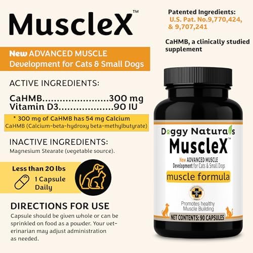 MuscleX™ Canine Muscle Formula Cats & Small Dogs with 300mg CaHMB & Vitamin D3 - Natural Muscl Building Formula-Helps Reduce Muscle Loss Due to Normal Aging & Improves Recovery from Injury(270 Caps)