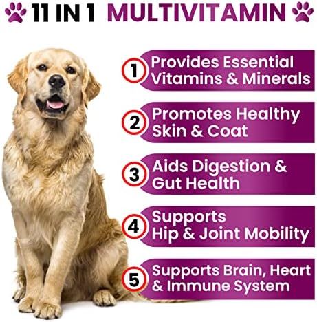 Dog Multivitamin Chewable with Glucosamine - Dog Vitamins and Supplements | Senior & Puppy Multivitamin for Dogs - Pet Chondroitin Hip and Joint Support Health, Immune Booster, Skin, Heart, Probiotics