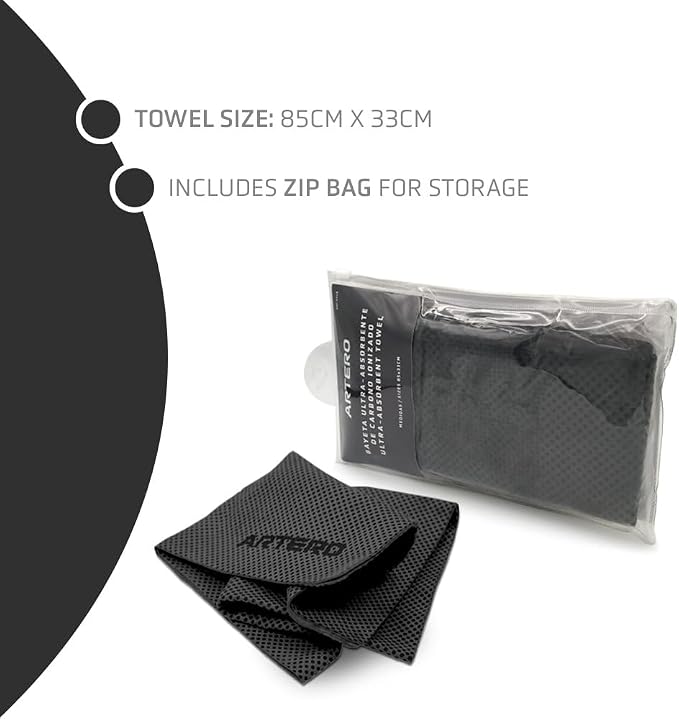Artero Samba. Ionized Carbon Ultra-Absorbent Towel. Capable of reducing Drying time by 50%.