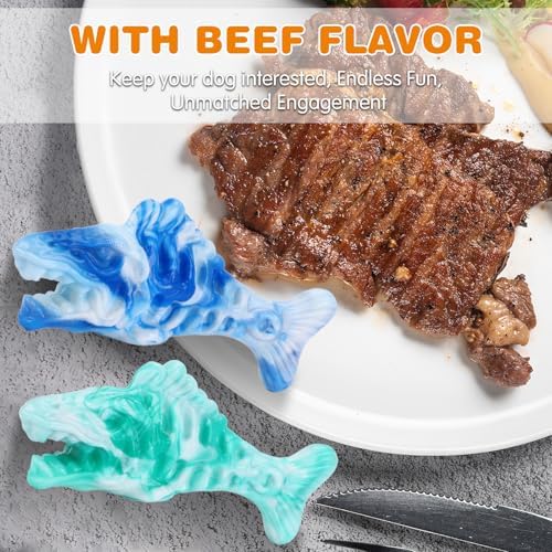 BoYoYo Tough Dog Toys for Aggressive Chewers 2 Pack, Indestructible Dog Toys to Keep Them Busy, Beef Flavor, Nylon Dog Chew Toys for Small, Medium and Large Dogs, Blue & Green