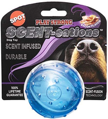 SPOT Play Strong Scent-sations Ball - Scent-Infused, Strong, Durable TPR Rubber, Heavy Duty Dog Toys for Aggressive Chewers up to 45lbs, Perfect for Puppies & Medium Breeds, 3.25in, Bacon Flavored