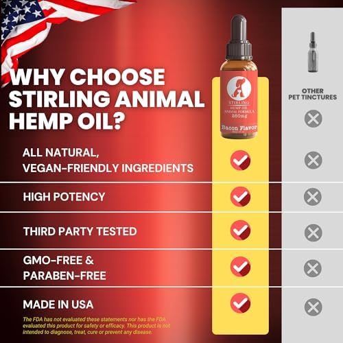 STIRLING Hemp Seed Oil for Dogs & Cats, MCT, Omega 3 6 9, Bacon Flavor