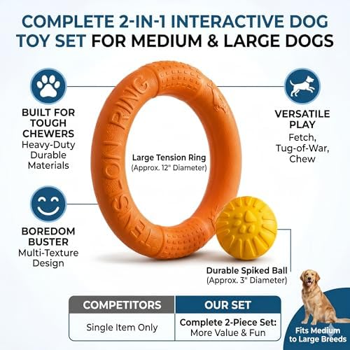 Large Dog Toy Ring & Ball Combo Set, Floating EVA, 2-Pack, Orange