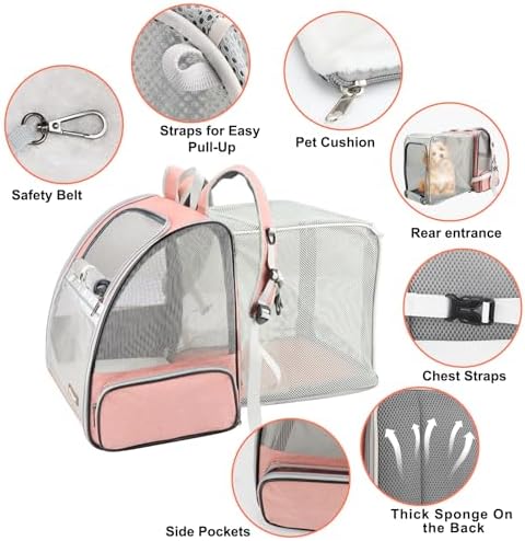 Texsens Bubble Backpack Pet Carrier, Expandable, Pink