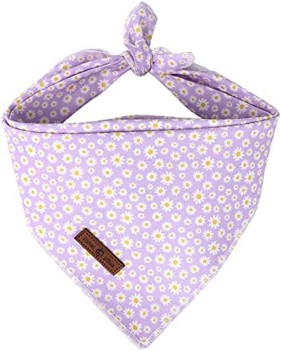 Lionet Paws Spring Daisy Dog Bandana Washable Cotton Handkerchief Scarf Triangle Purple Bandana for, Large (Pack of 1), Small, Purple