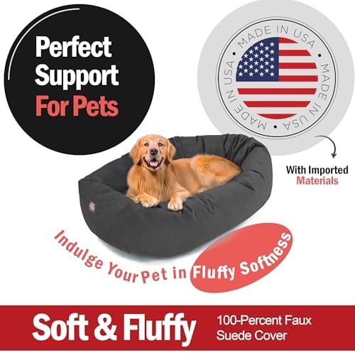 Majestic Pet Suede Calming Dog Bed, 40 Inch Large, Washable, Gray
