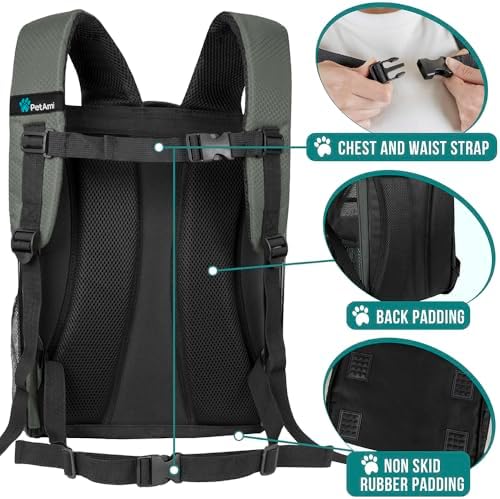 PetAmi Dog Backpack Carrier, Up to 18 lbs, Dark Grey
