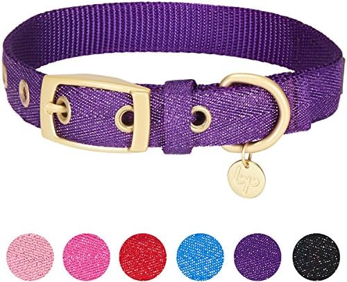 Blueberry Pet The Most Coveted Designer Mixed Metallic Thread Adjustable Dog Collar in Dazzling Tinsel Purple with Metal Buckle, Neck 17-20.5", for Large Breed