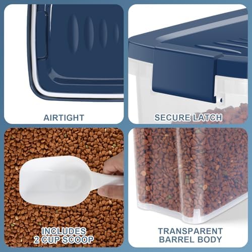 5-7Lbs Dog Cat Storage Container with Airtight Lids, With Locking Lids Plastic Bin PBA-Free for Pet food, Rice, Rice, Oatmeal, Bird Seeds, Flour, Dried Fruits, Easy to Carry and Clean-Cool Blue