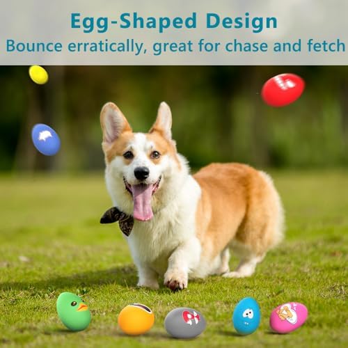 SCHITEC Squeaky Dog Toys, Latex Egg Balls for Puppies Small Medium Dogs | 8 Pack Squeak Puppy Toy, Bouncy Latex Rubber ball, 2.5” Small Size, Built-in Squeaker, Animal Print, Interactive Fetch Play