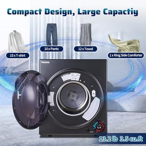 Portable Dryer for Laundry 3.5 cu.ft, 1500W Compact Dryer for Apartment, Front Load Laundry Dryer Machine with Stainless Steel Tub & 4 Automatic Drying Mode, RVs, Dorms, Black
