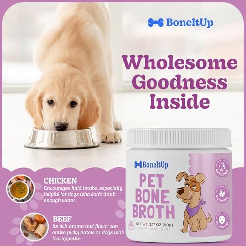 BoneItUp Dog Bone Broth Powder - Made with Real Beef & Chicken, Nutritious & Hydrating Dog Bone Broth Topper for Picky Eaters - Healthy Joints, Coat, Digestion Support (30 Servings)