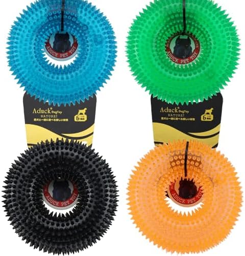 Dog Chew Toy, Squeaky Floating Donut Rings, 4-Pack, Blue/Green/Orange/Black