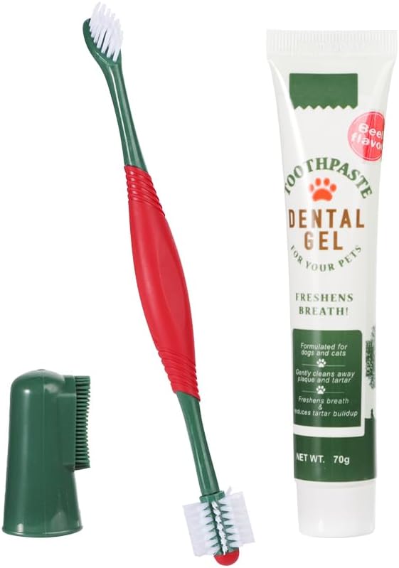 Ibluelover 2 Sets Pet Toothbrush & Toothpaste Kit 3 Pcs Soft Puppy Cat Dental Set Vanilla & Beef Flavor Toothpaste