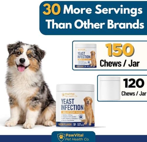 Natural Yeast Infection Treatment for Dogs, 150 Chews – Anti Yeast Support for Itchy Skin & Ears – Helps Reduce Irritation & Paw Licking – Probiotic + Herbal Blend – Bacon Flavored Soft Chews
