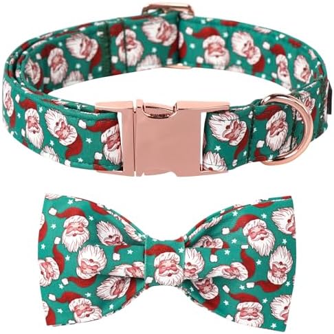 Lionet Paws Christmas Dog Collar, Cute Winter Green Dog Collar for Small Dogs, Adjustable Cotton Santa Pet Collars Puppy Collar for Small Dogs