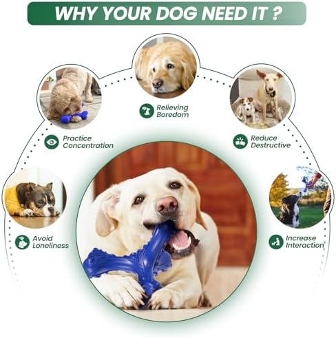 Dog Chew Toys for Aggressive Chewers Large Breed,Indestructible Bones Toy，Durable Cleaning Toothbrush Natural Rubber Dog Toys… (Deep Blue)